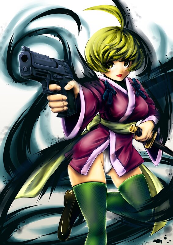 anime girl with gun and sword