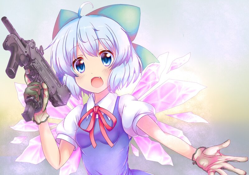 anime girl with gun and wings
