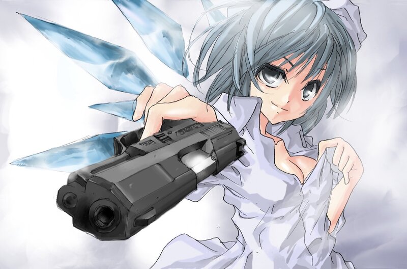 anime girl with gun and wings