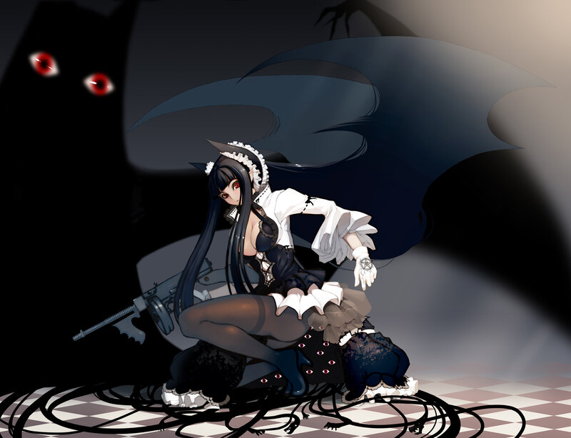 anime girl with gun and wings