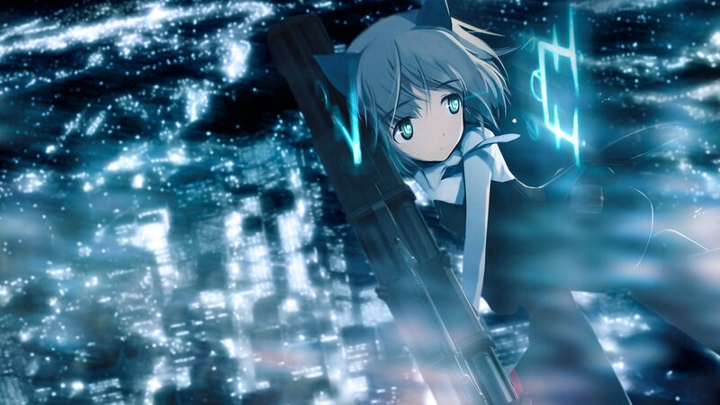 anime girl with gun at night