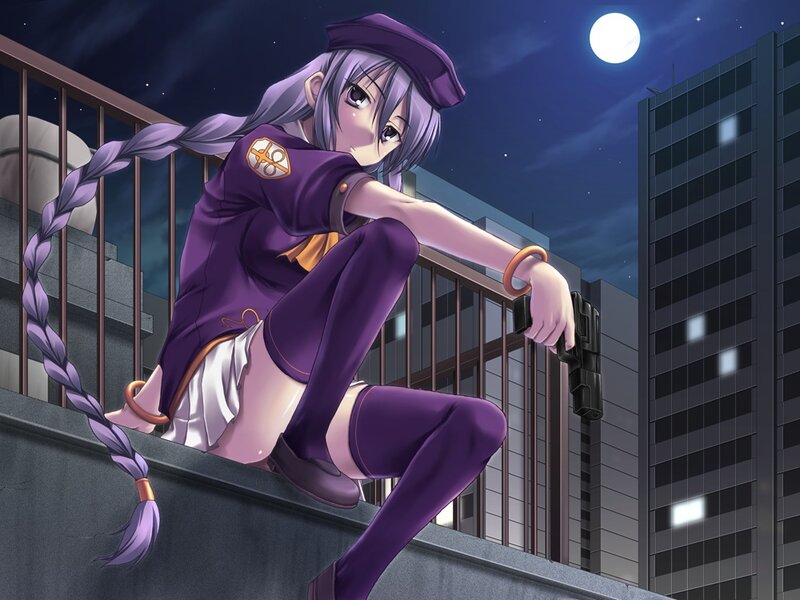 anime girl with gun at night