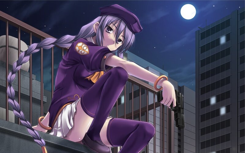 anime girl with gun at night