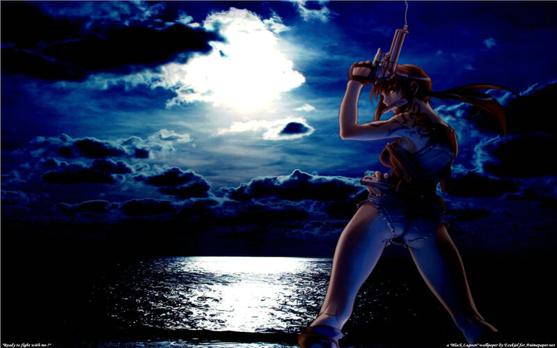 anime girl with gun at night