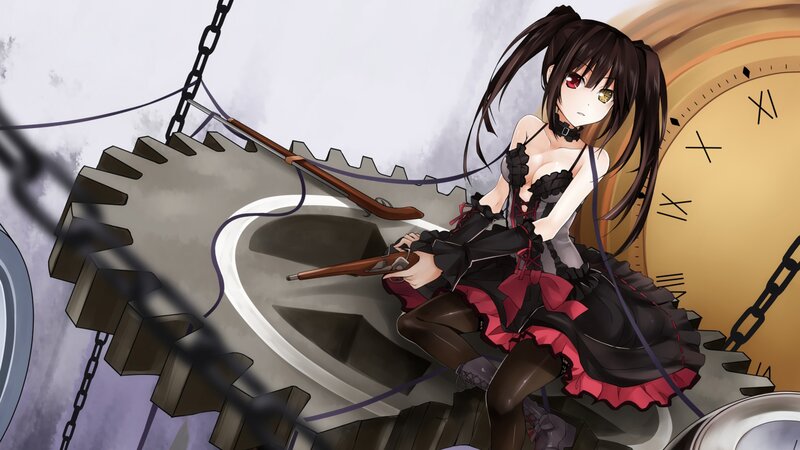 Anime Girl with Gun — Black, Dramatic, Clock, Gear