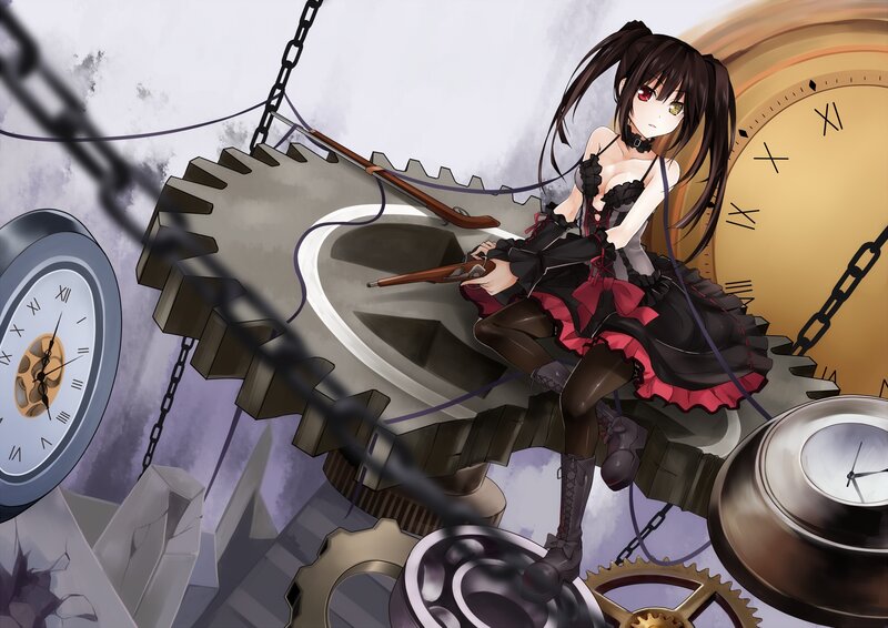 Anime Girl with Gun — Black, Dramatic, Clocks