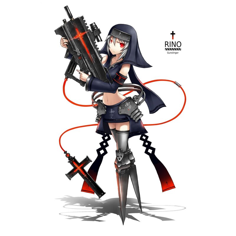Anime Girl with Gun — Black, Dramatic, Digital Art, Cross, Hood