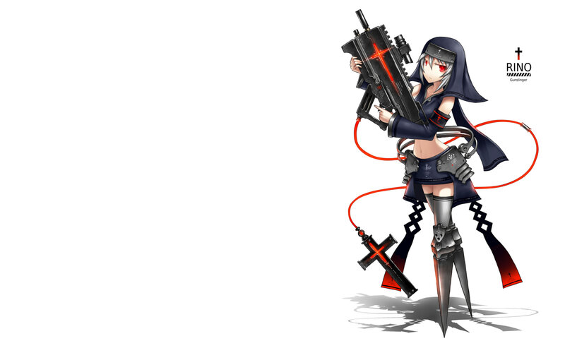 Anime Girl with Gun — Black, Dramatic, Digital Art, Cross