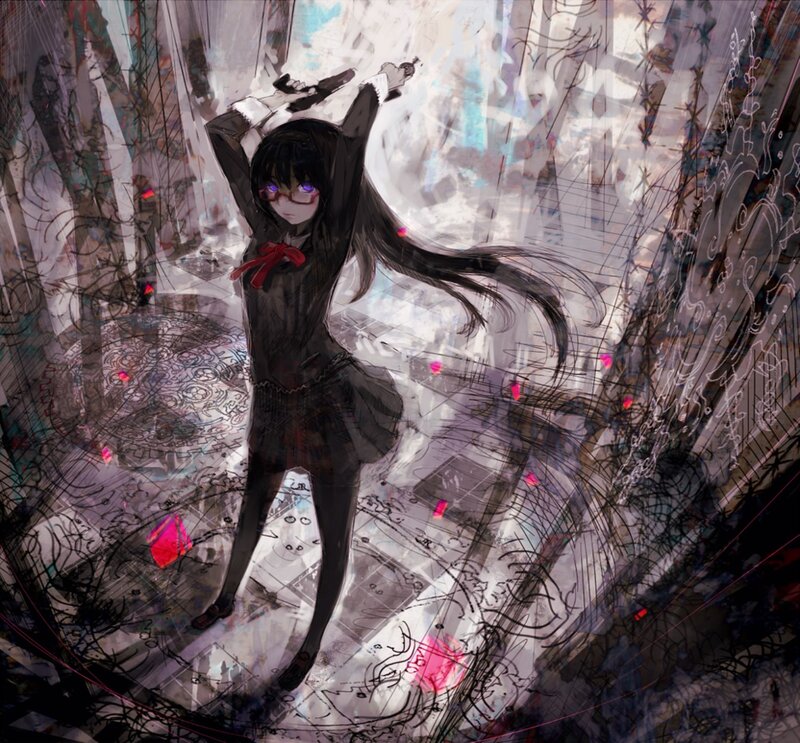 Anime Girl with Gun — Black, Dramatic, Digital Art, Glasses