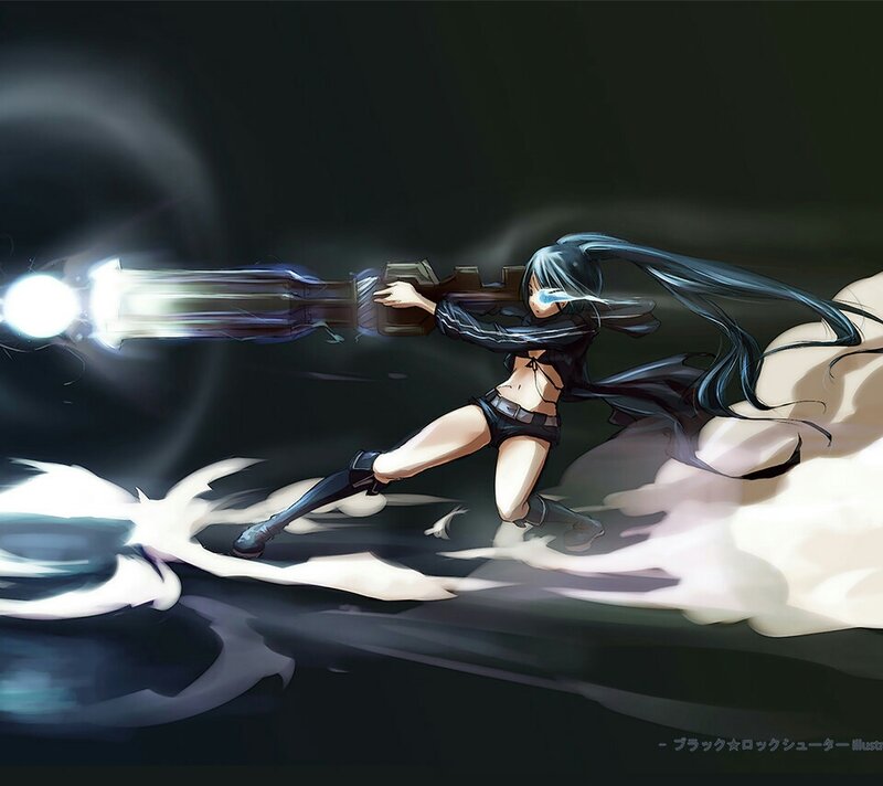 Anime Girl with Gun — Black, Dramatic, Digital Art, Long Hair