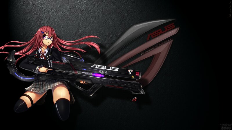 Anime Girl with Gun — Black, Dramatic, Digital Art, School Uniform