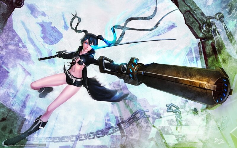 Anime Girl with Gun — Black, Dramatic, Digital Art, Sword, Chains