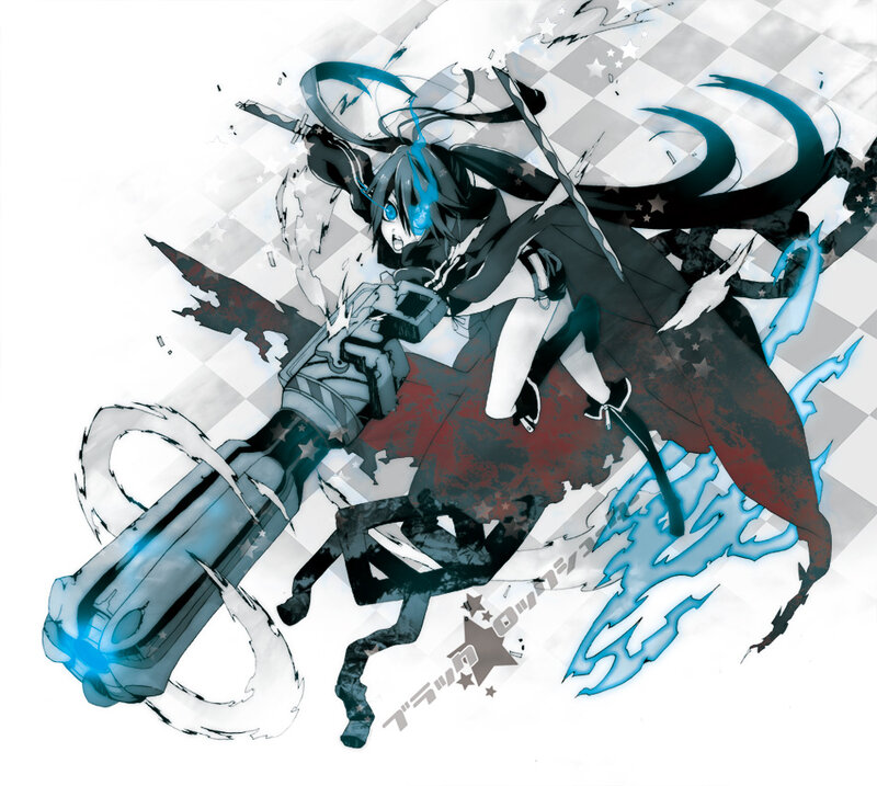 Anime Girl with Gun — Black, Dramatic, Digital Art, Sword, Stars
