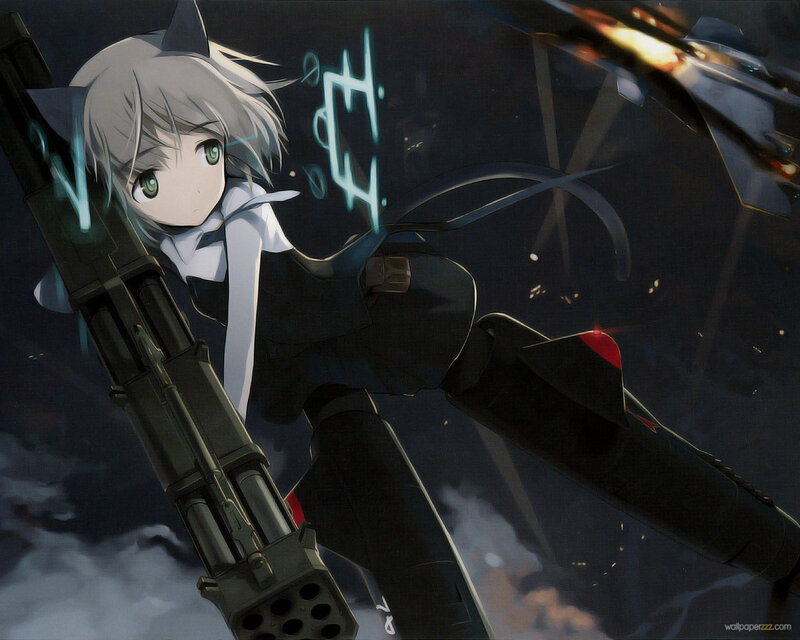 Anime Girl with Gun — Black, Dramatic, Night, Cat Ears