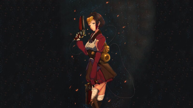 Anime Girl with Gun — Black, Dramatic, Night, Digital Art, Space