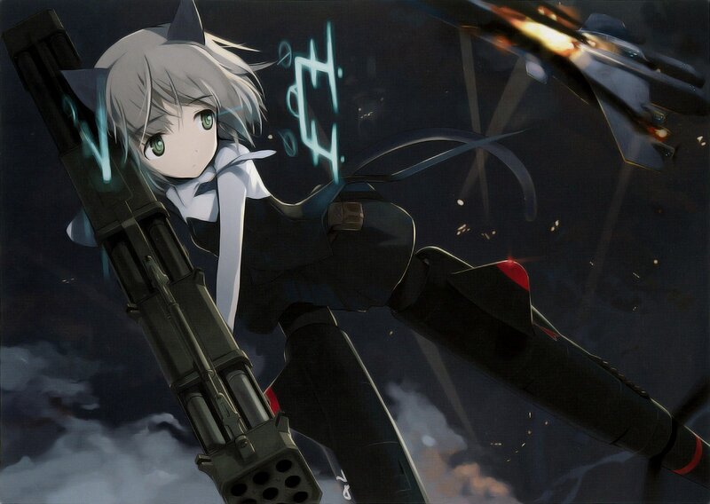Anime Girl with Gun — Black, Dramatic, Night, Jet