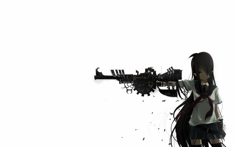 Anime Girl with Gun — Black, Dramatic, School Uniform