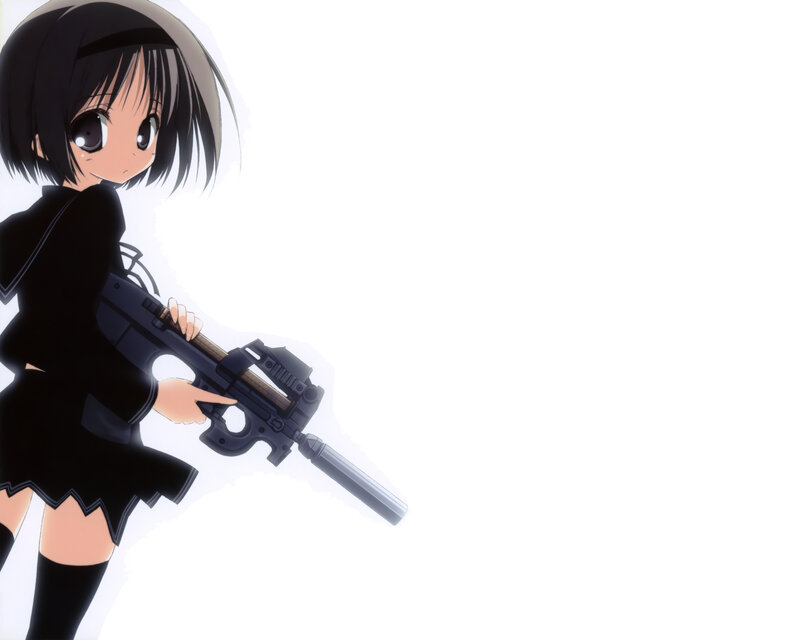 Anime Girl with Gun — Black, Neutral