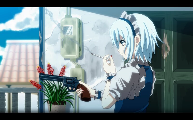 Anime Girl with Gun — Blue, Calm