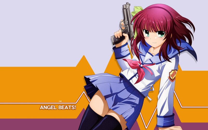 Anime Girl with Gun — Blue, Confident, School Uniform, Green Eyes