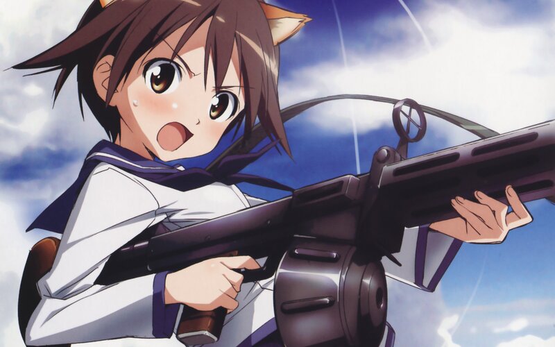 Anime Girl with Gun — Blue, Dramatic, Cat Ears
