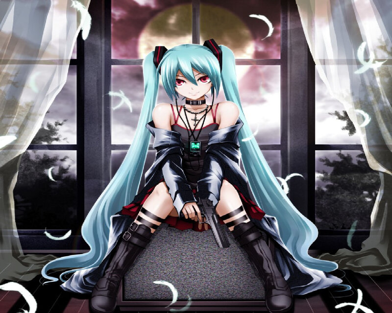 Anime Girl with Gun — Blue, Dramatic, Night, Digital Art