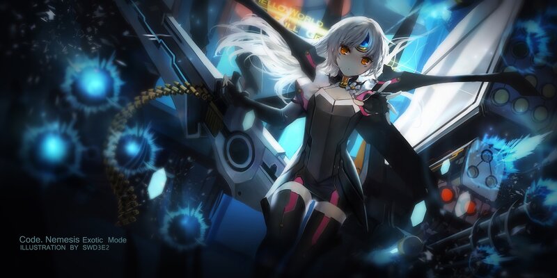 Anime Girl with Gun — Blue, Dramatic, Night, Digital Art, White Hair