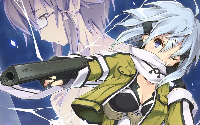 Anime Girl with Gun — Blue, Dramatic, Night, Glasses