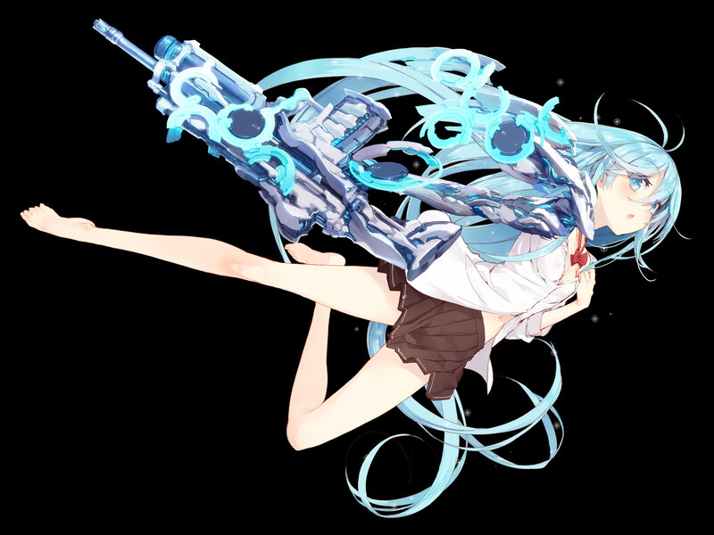 Anime Girl with Gun — Blue, Dynamic, Digital Art