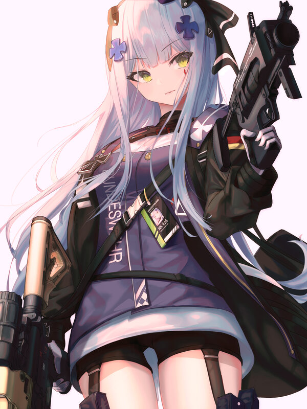 Anime Girl with Gun — Blue, Serious