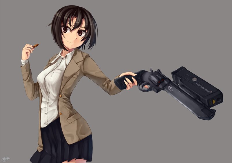 Anime Girl with Gun — Gray, Confident
