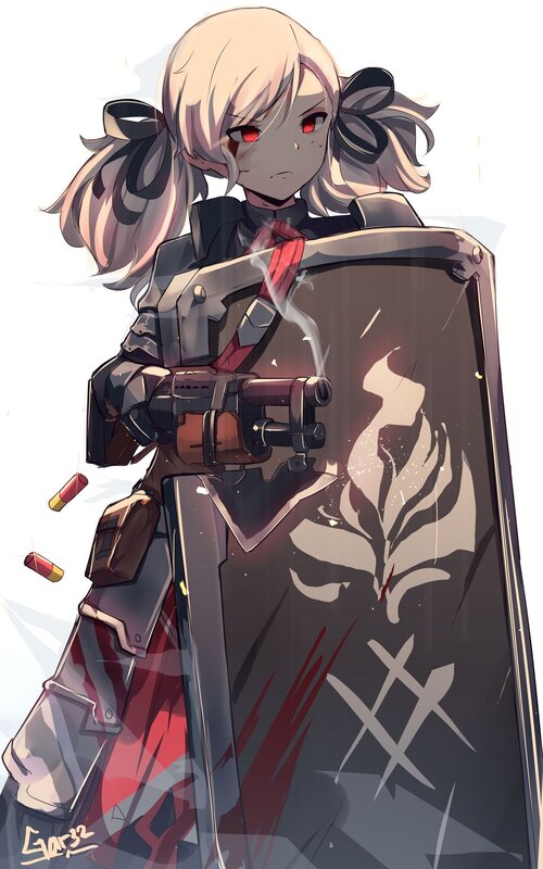 Anime Girl with Gun — Gray, Dramatic, Digital Art, Shield