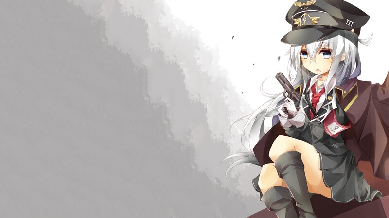 Anime Girl with Gun — Gray, Dramatic, Military Uniform