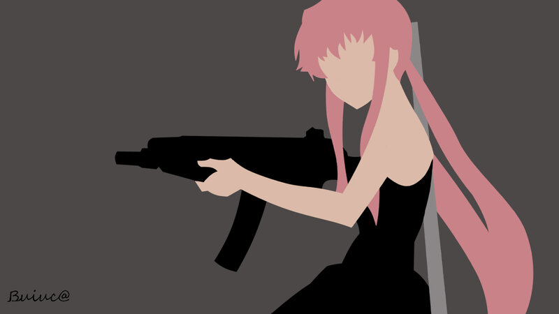 Anime Girl with Gun — Gray, Dramatic, Minimalist
