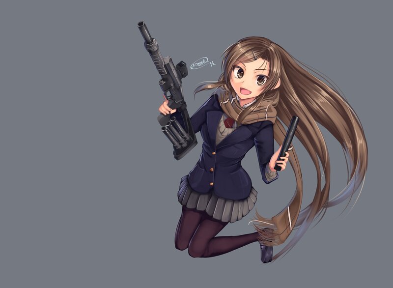 Anime Girl with Gun — Gray, Dynamic
