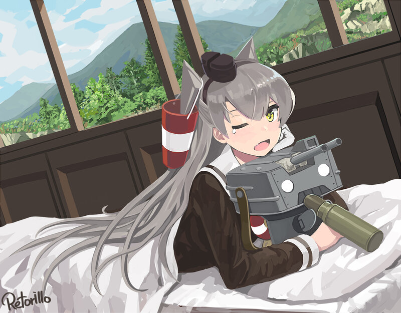 Anime Girl with Gun — Gray, Peaceful