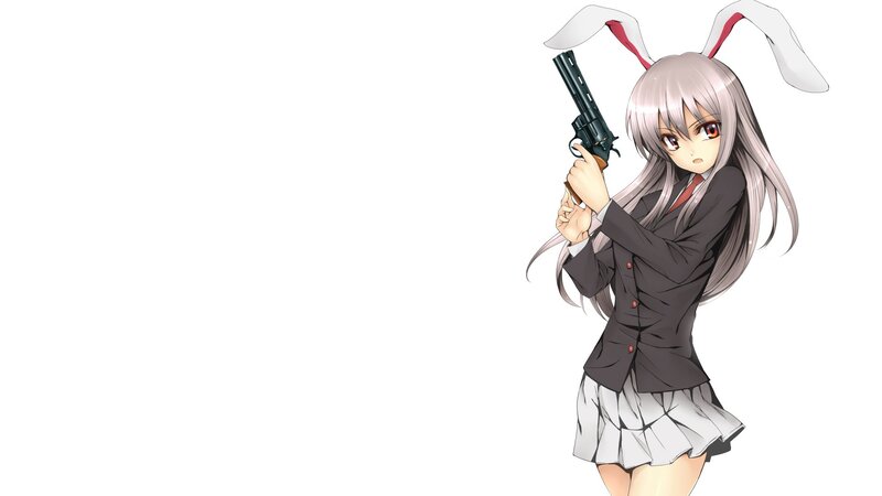 Anime Girl with Gun — Gray, Serious, Bunny Ears