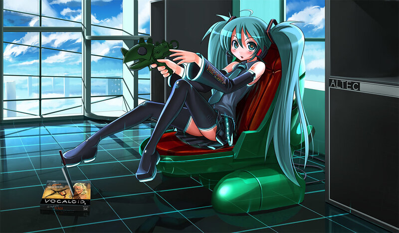 Anime Girl with Gun — Green, Calm