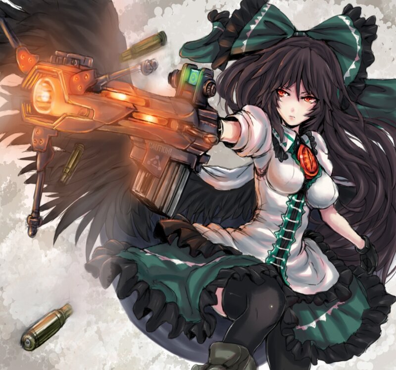 Anime Girl with Gun — Green, Dramatic, Digital Art