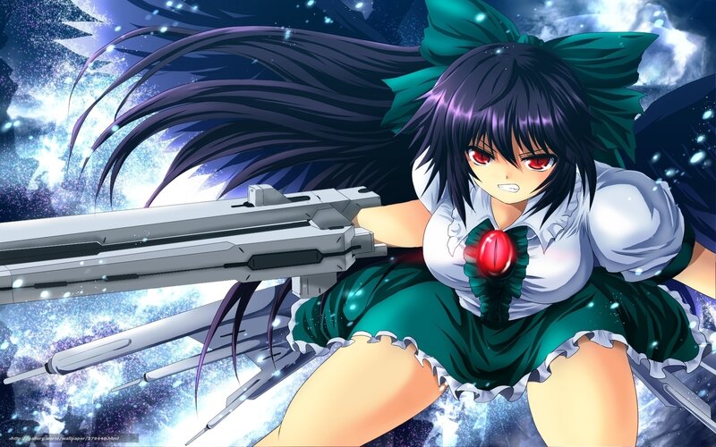 Anime Girl with Gun — Green, Dramatic, Green Bow