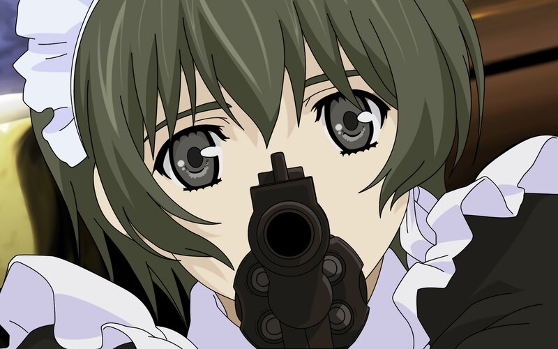 Anime Girl with Gun — Green, Intense