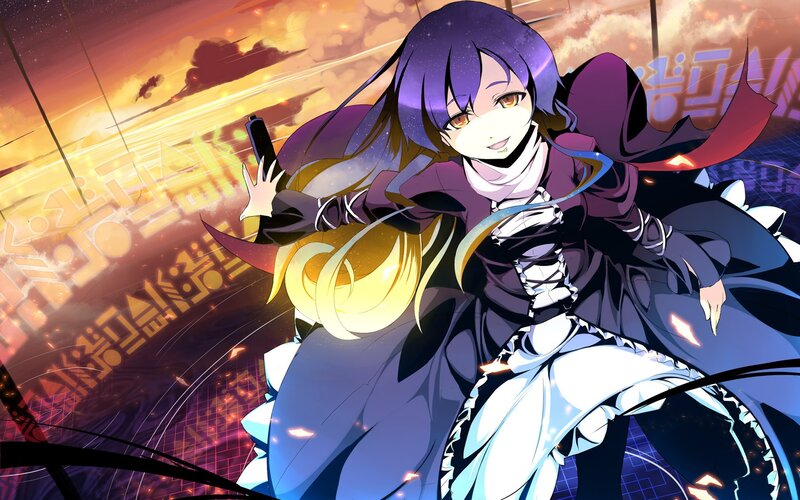 anime girl with gun in action