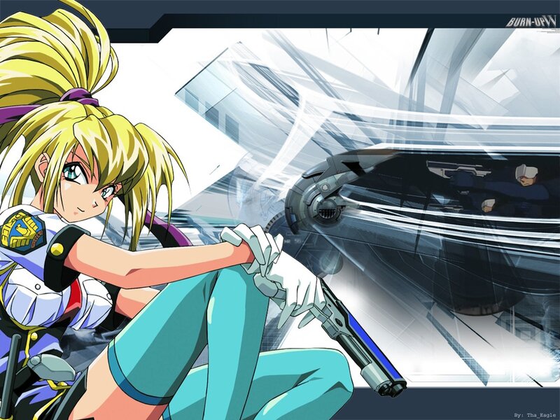 anime girl with gun in action