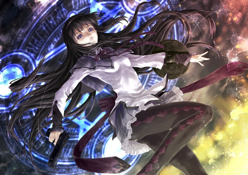 Anime girl with gun in action