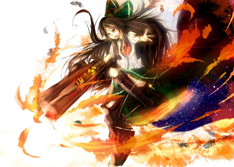 Anime girl with gun in fire