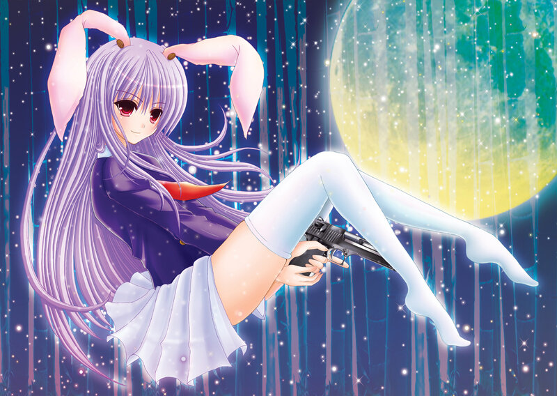 Anime girl with gun in forest