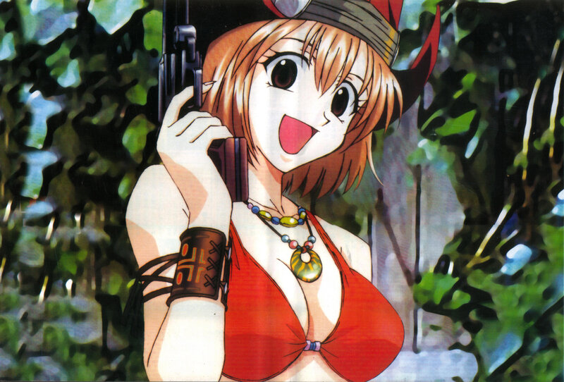 anime girl with gun in forest