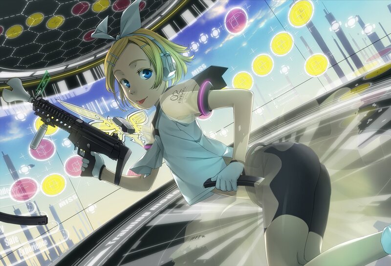 anime girl with gun in futuristic setting