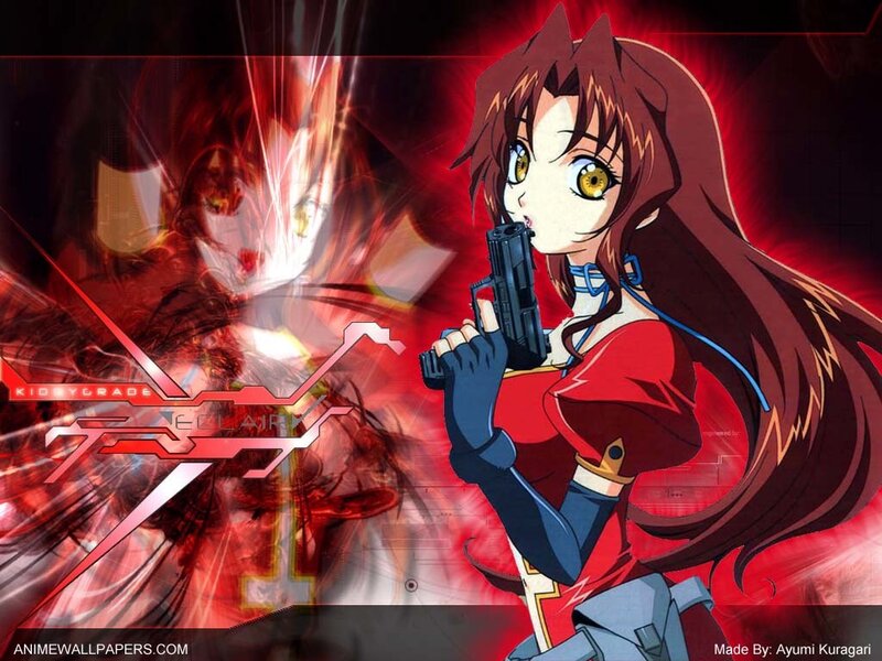 Anime girl with gun in red scene