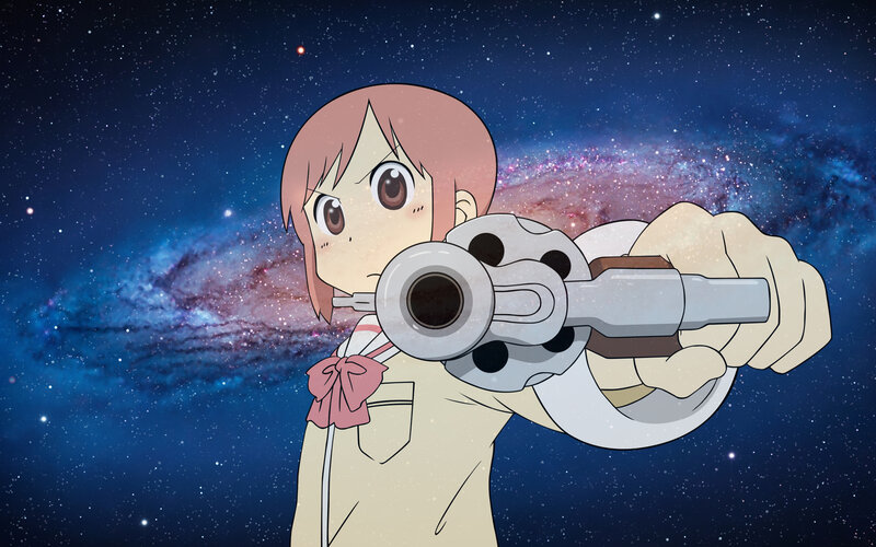 Anime girl with gun in space